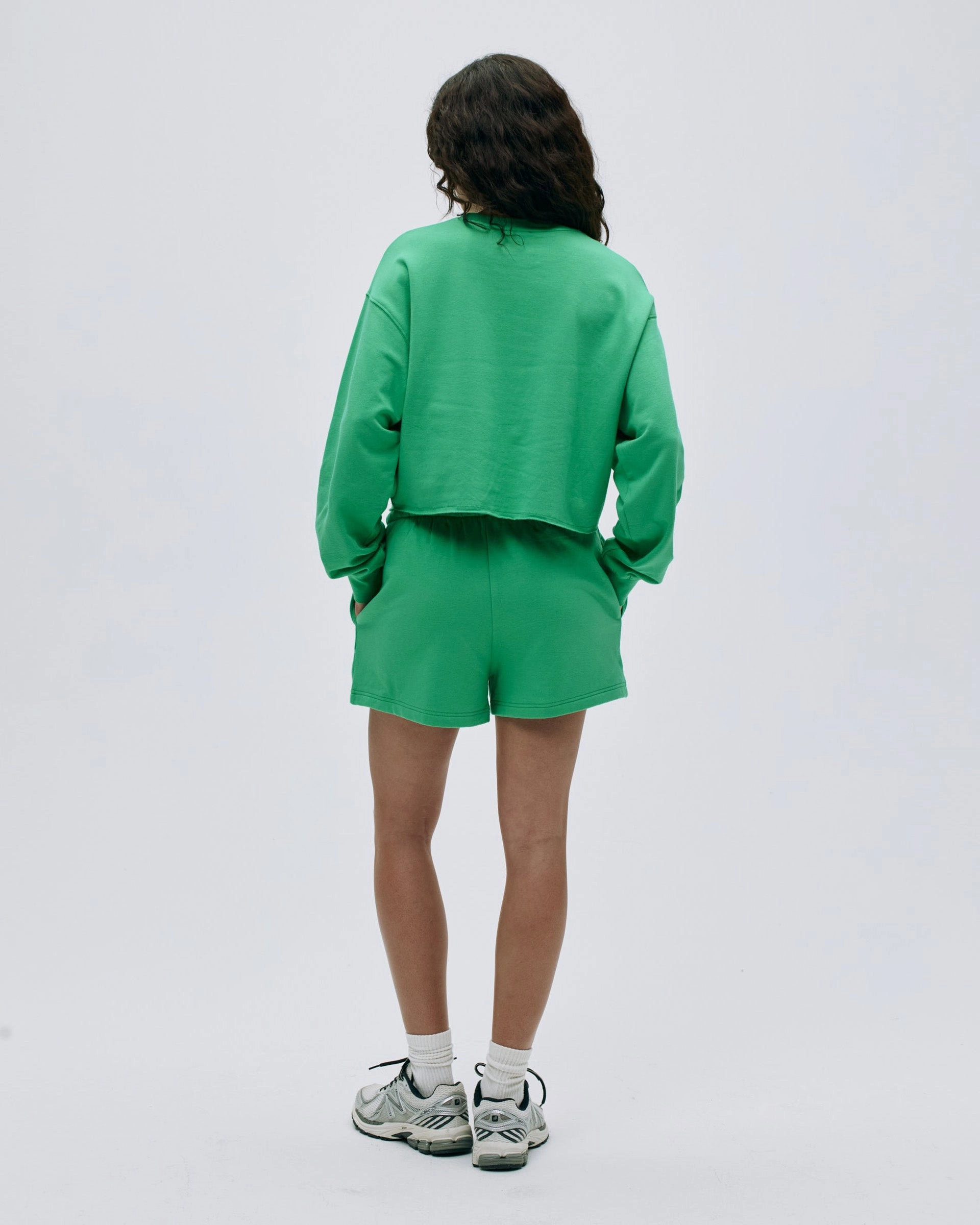 first day of school Campus Modal-Blend Sweat Shorts - Jade Green/Marshmallow White