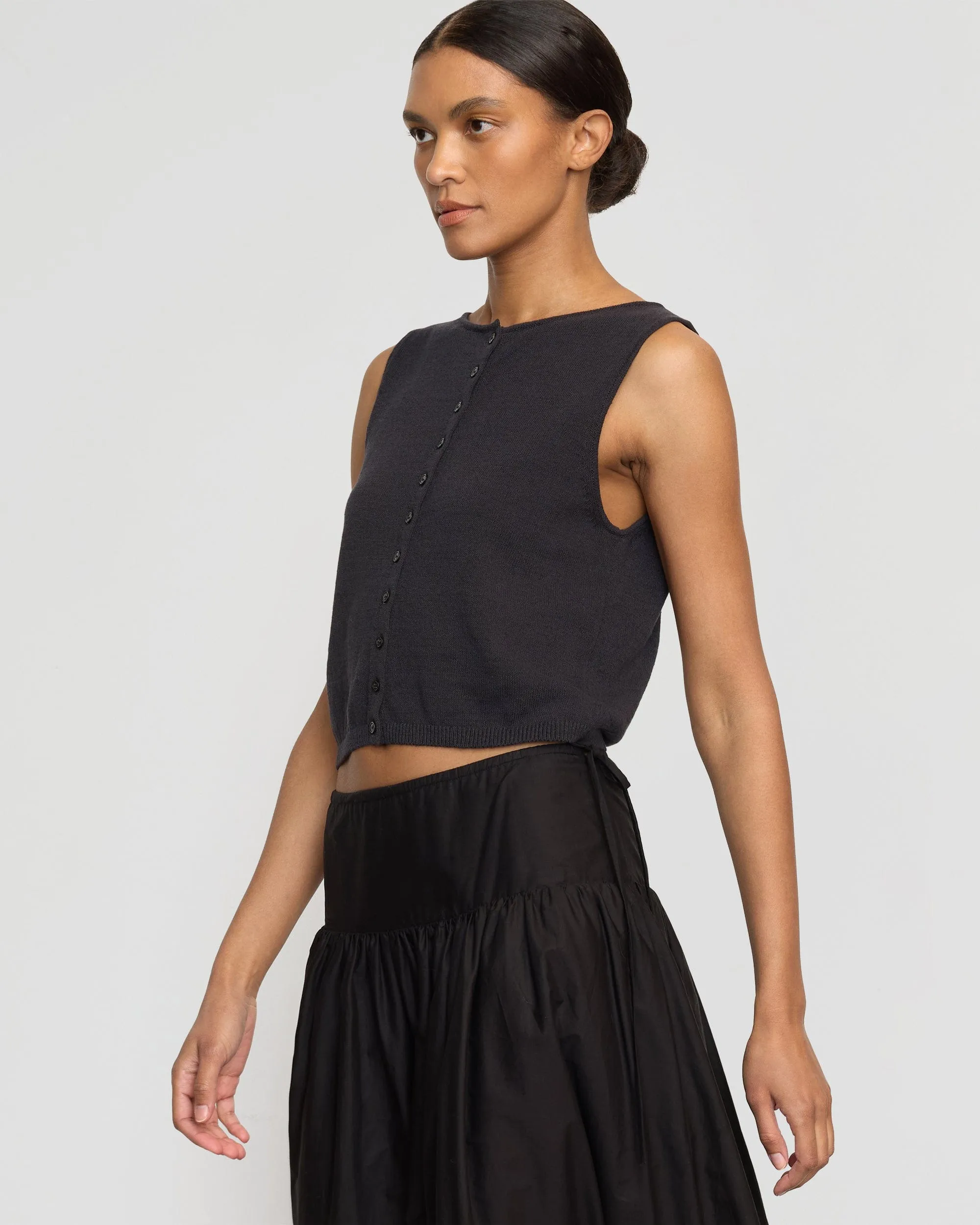 Elith Cotton-Linen Button Knit Vest Comfy and Cozy Light Flex