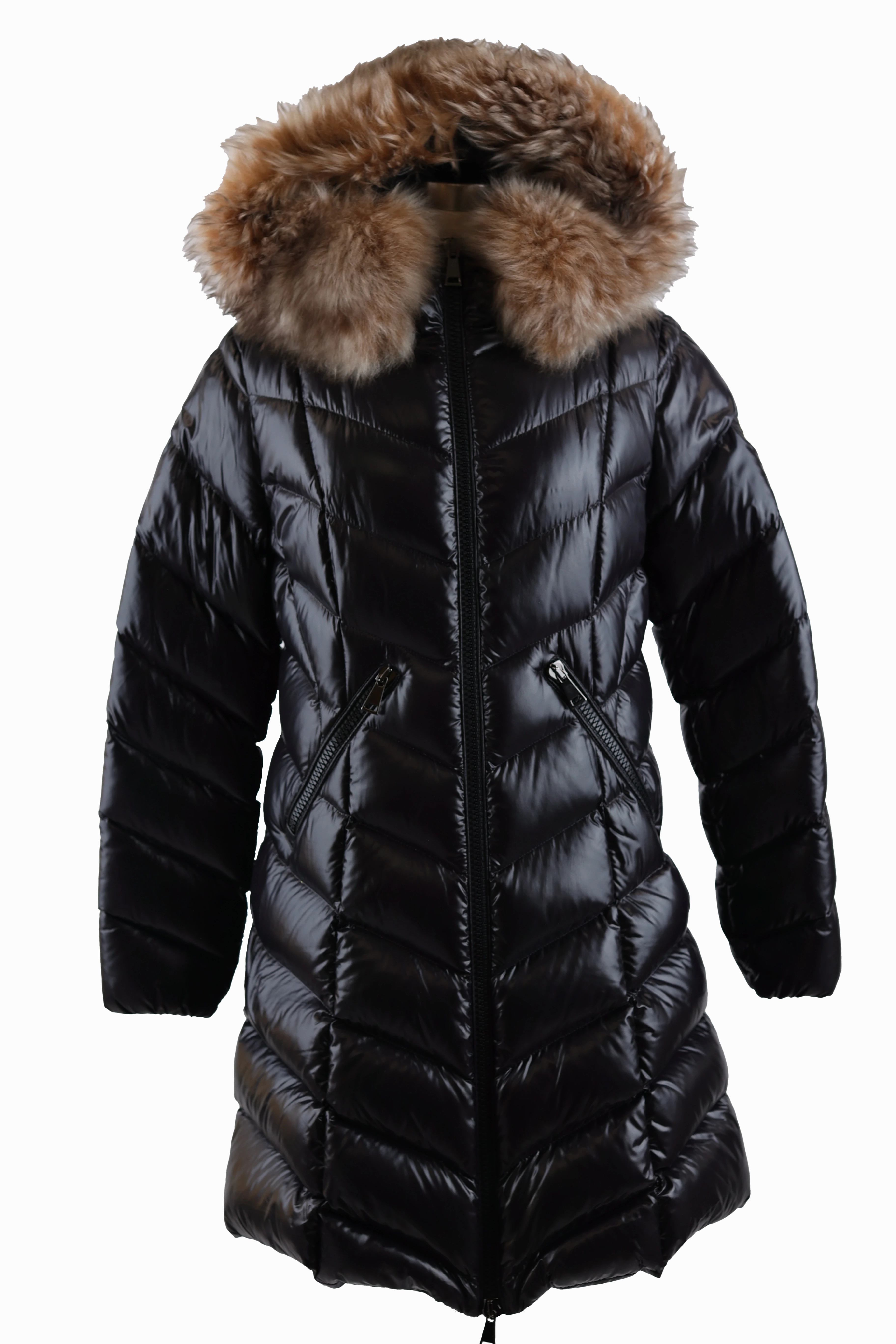 Fulmarre Long Down Coat W/ Fur Hood Flat Lock Stitching Durable Corrosion Resistant Zippers