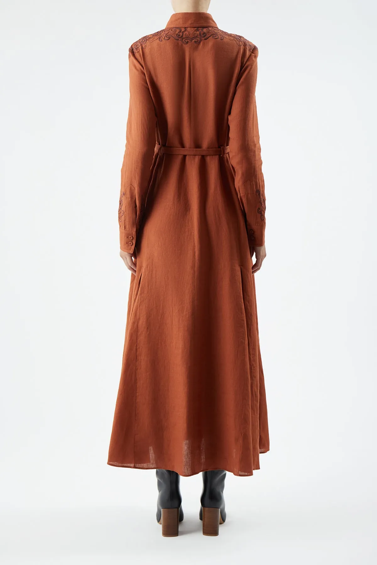 Mcgraw Embroidered Shirtdress in Red Clay Aloe Linen Color Pop Fresh Style