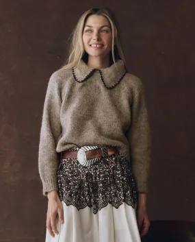 Allergen Free Processing The Crochet Collar Pullover. -- Oat with Brown