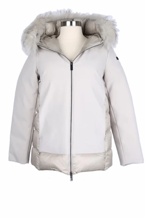 Vegan Leather Accents Fur Hood Puffer Jacket
