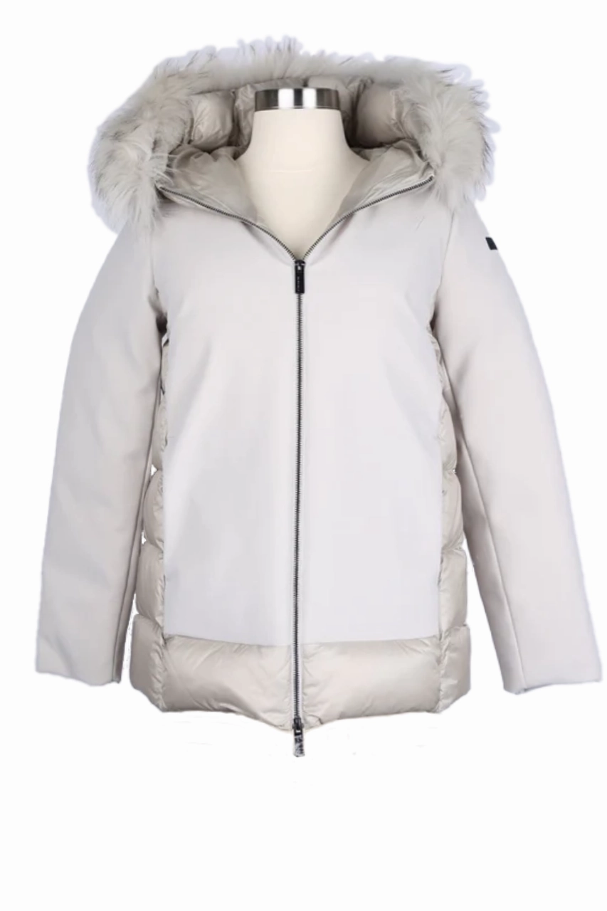 Vegan Leather Accents Fur Hood Puffer Jacket