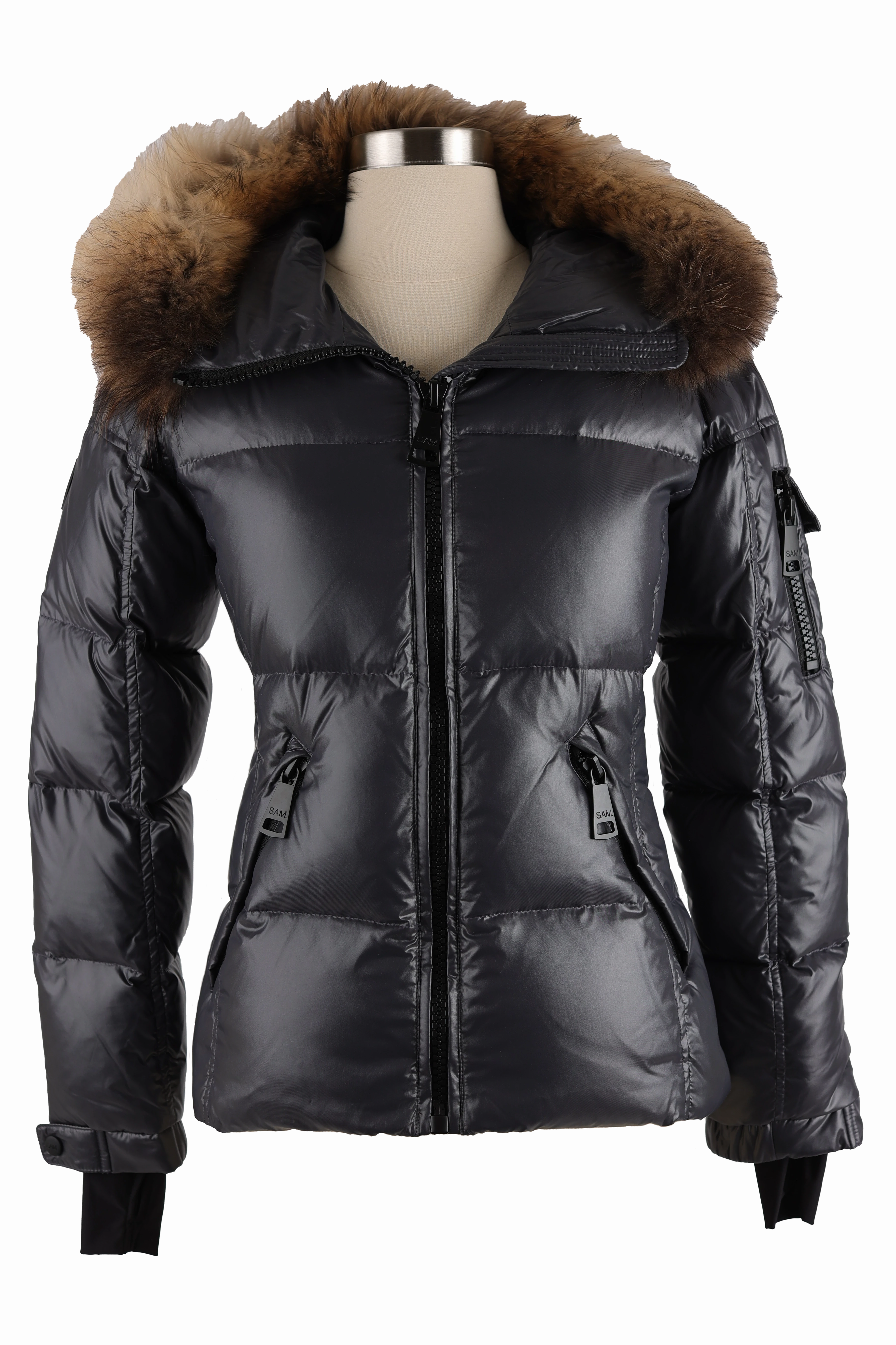 WeatherproofZipper Elastic hem Fur Hooded Down Puffer Jacket