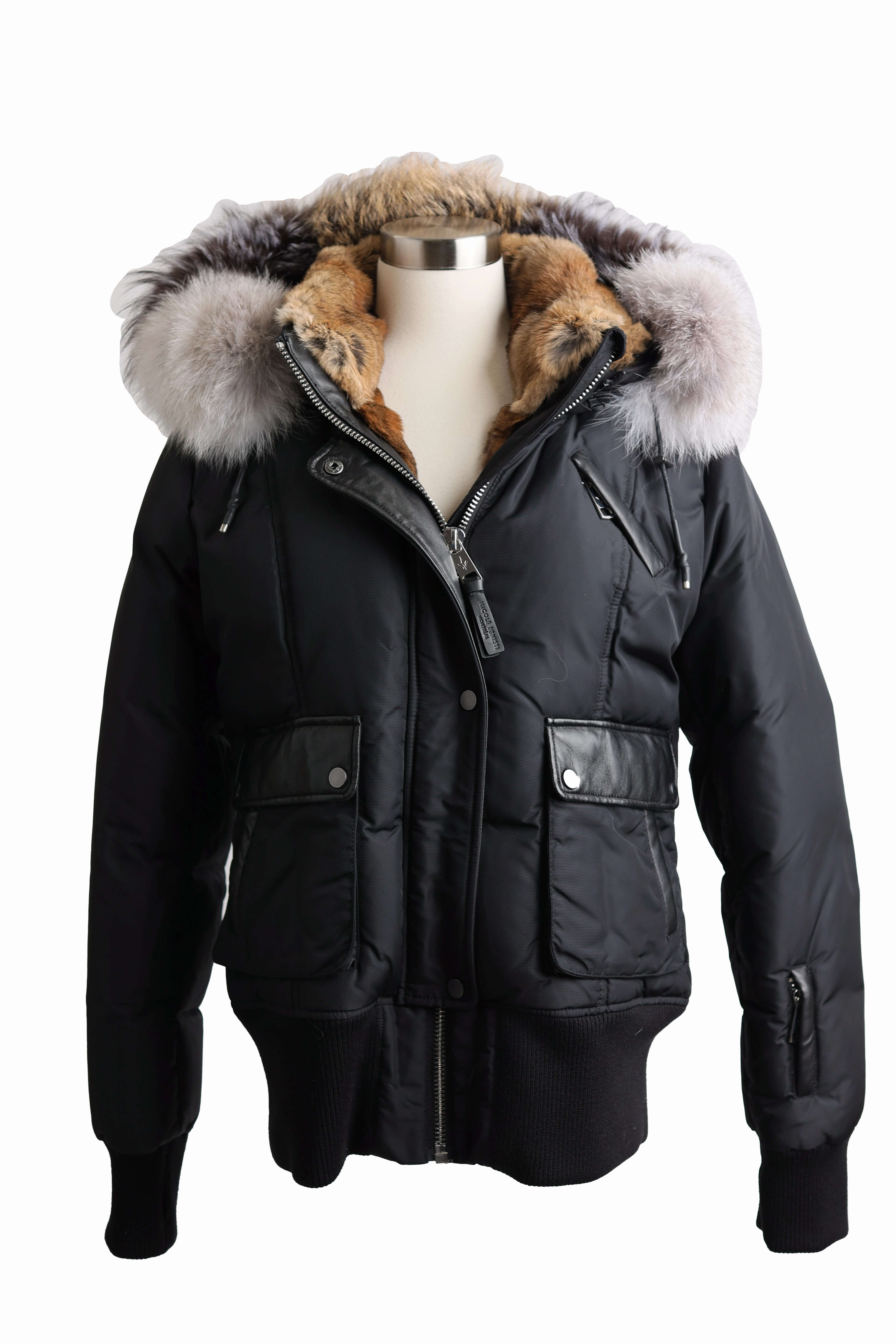 Fur Lined Bomber Jacket W/ Fur Hood Convertible Sleeves