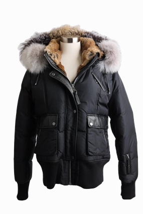 Fur Lined Bomber Jacket W/ Fur Hood Convertible Sleeves