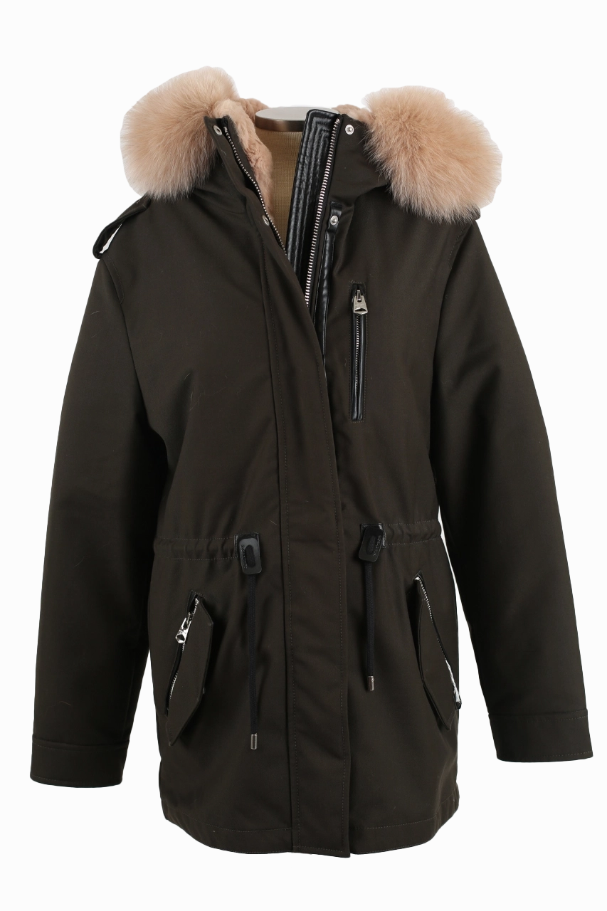 RubberizedButtonClosures Fur Lined Parka