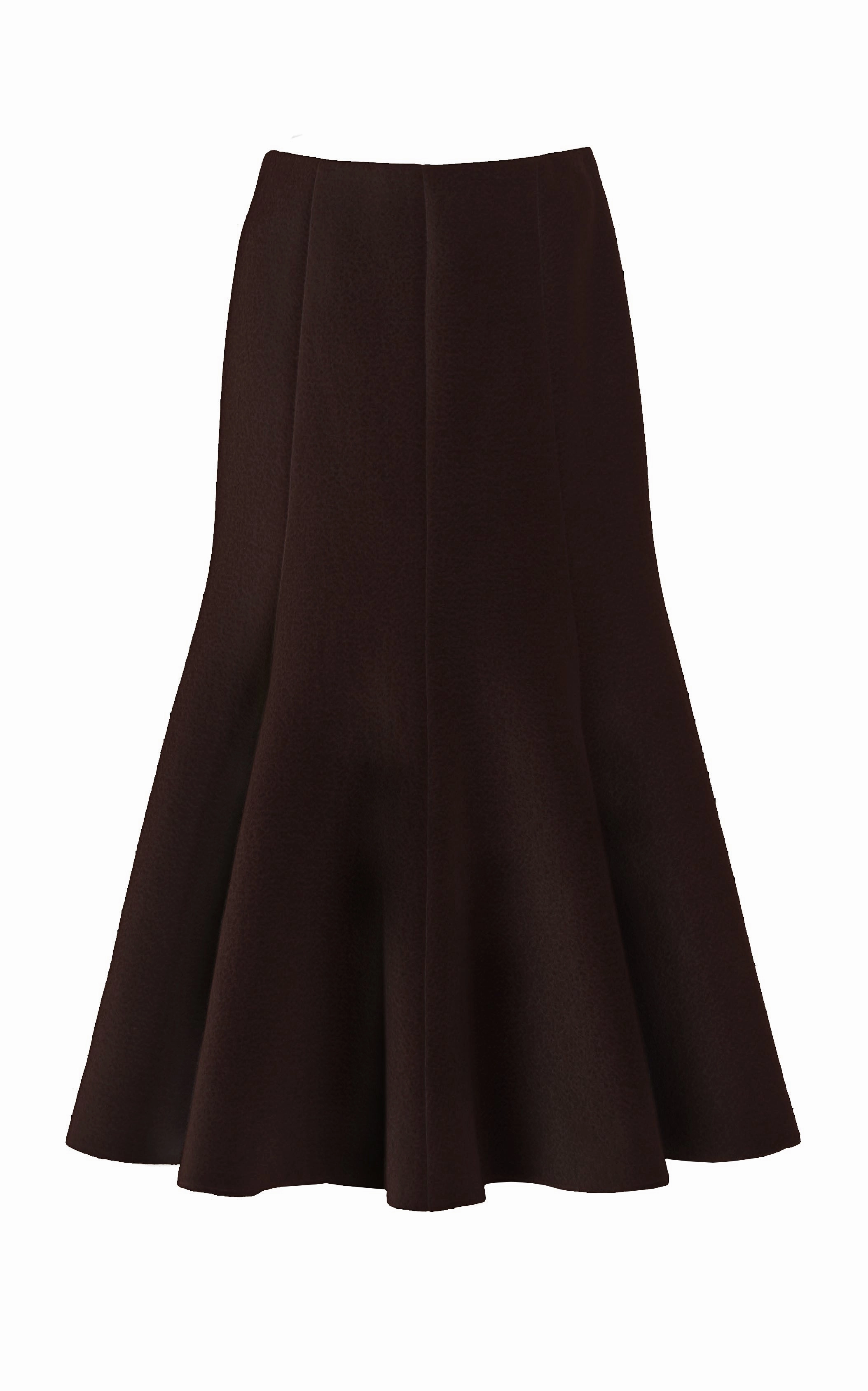 Amy Midi Skirt in Chocolate Double-Face Recycled Cashmere Felt Summer Picnic Hemp Blend