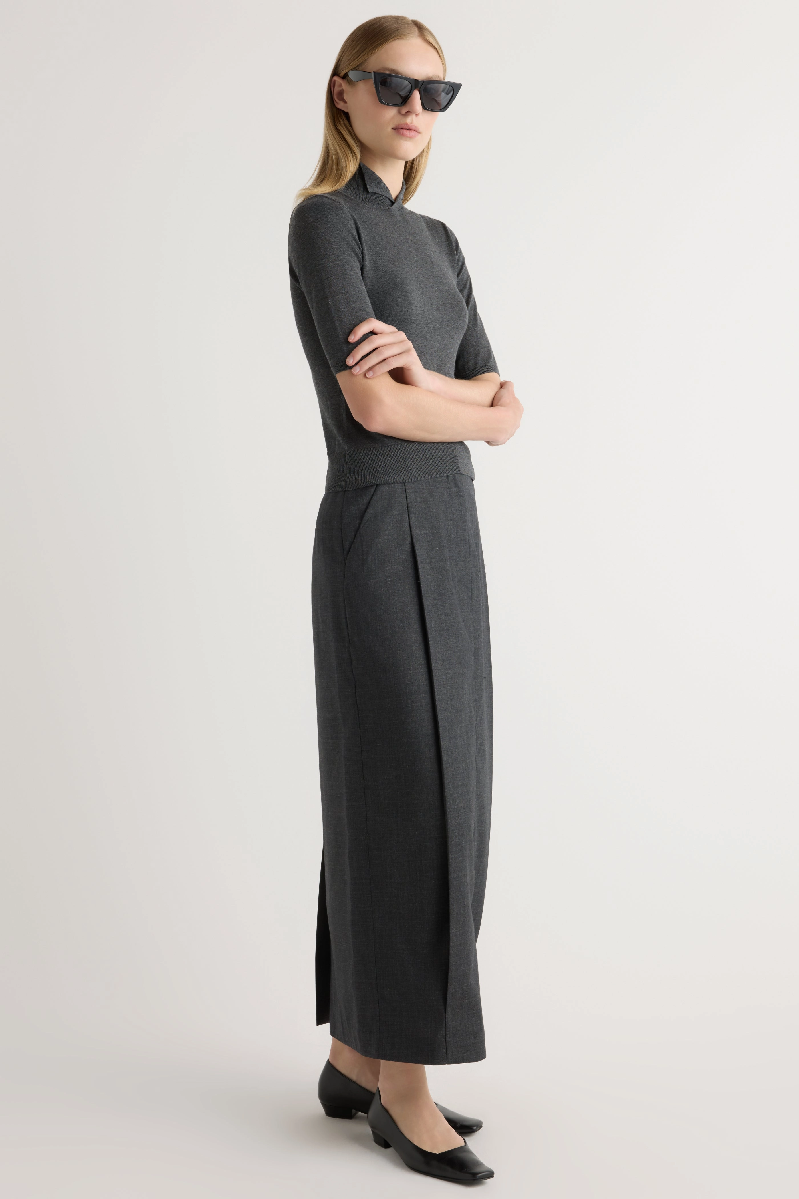 Georgina Wool-Blend Suiting Skirt Bold Finish Fashion Collab
