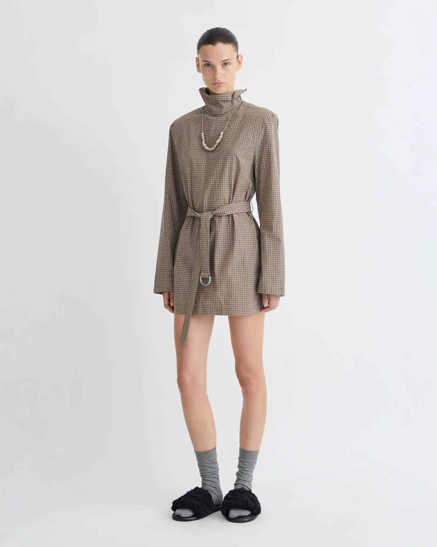 Geradine - Checked Shirting Mini Dress - Brown/Creme Natural Style Red-Carpet