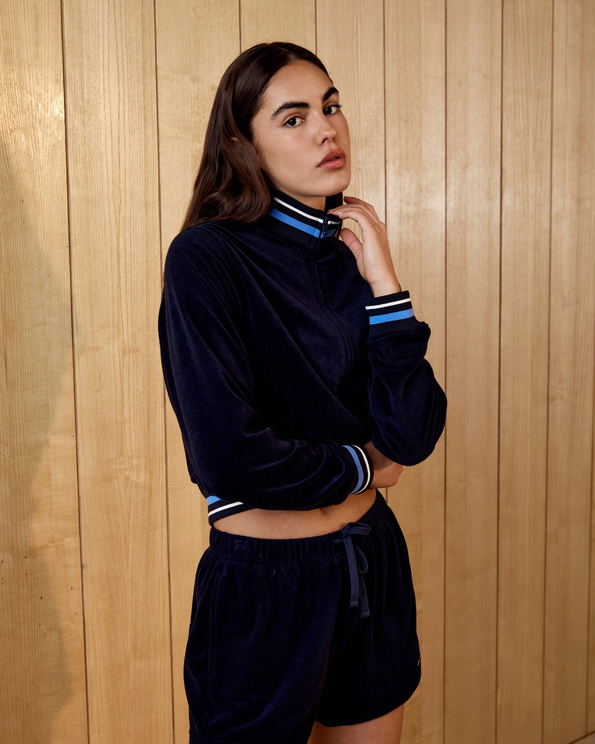 Mid - rise Terry Towelling Shorts - Navy Blue