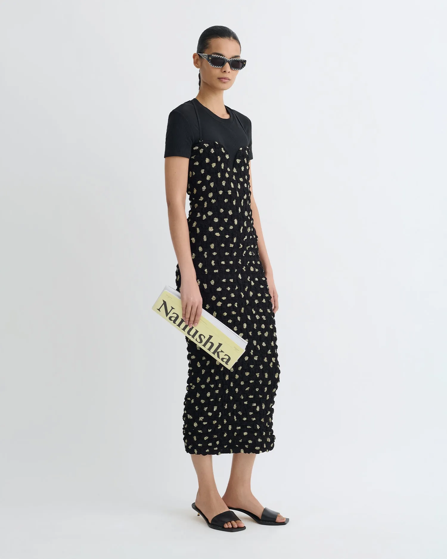 Haylen - Seersucker Tech Chiffon Midi Dress - Polka Smart and Stylish Soft cotton blend dress
