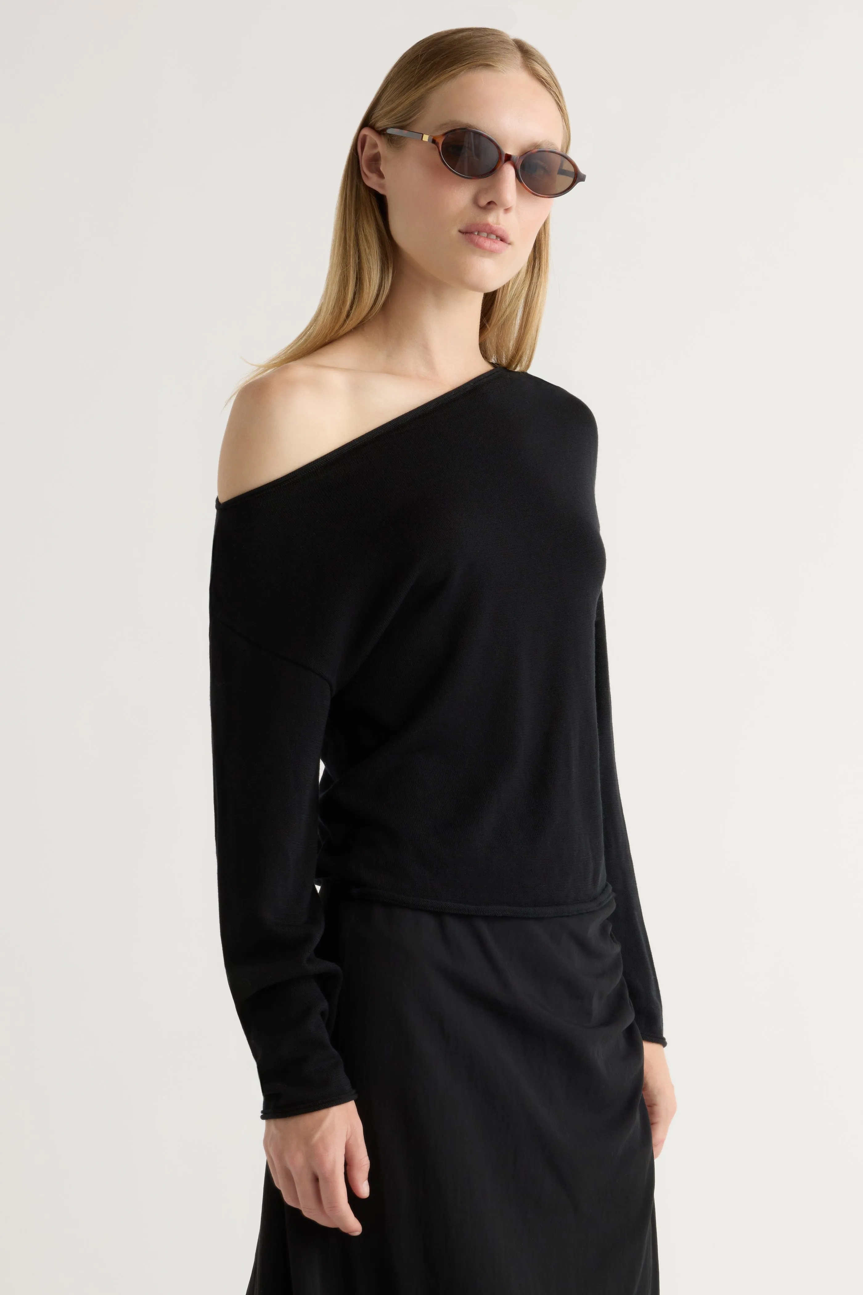 Timeless Appeal Effortless Knit Hachi Tencel-Wool Off-Shoulder Sweater