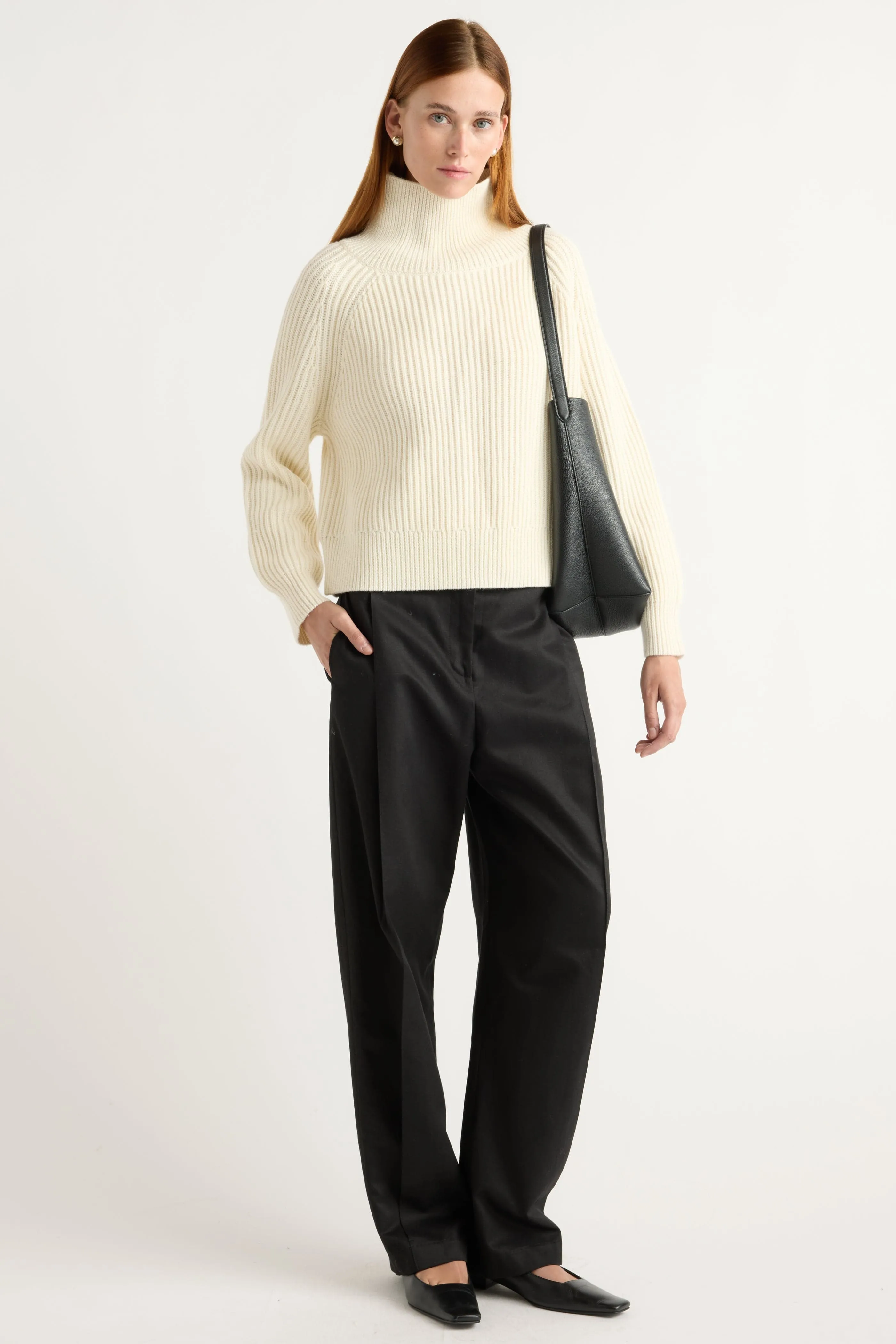 Hadeel Organic Cotton-Wool Mock-Neck Sweater Knit Design