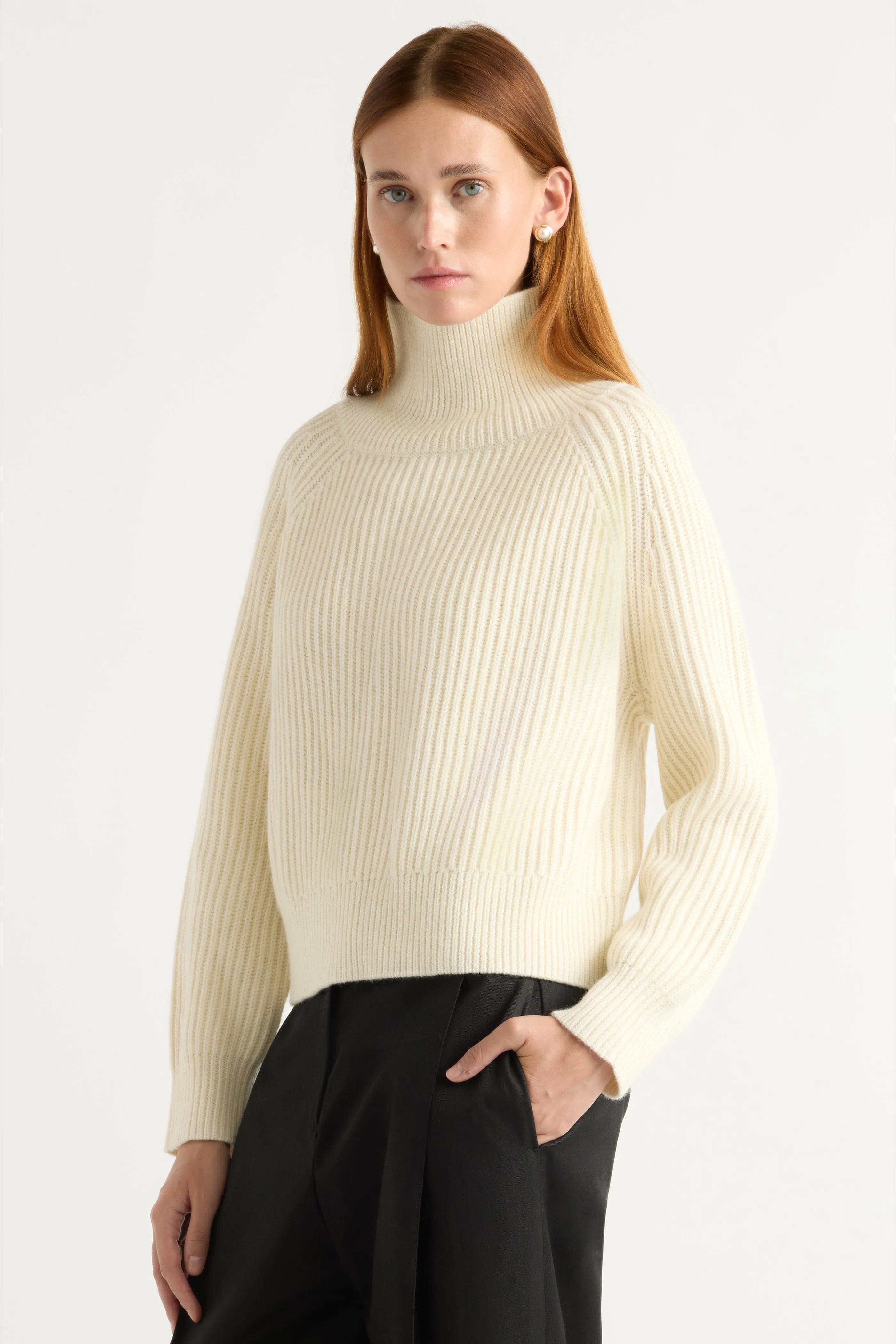 Essential Knit All-Day Knitwear Hadeel Organic Cotton-Wool Mock-Neck Sweater