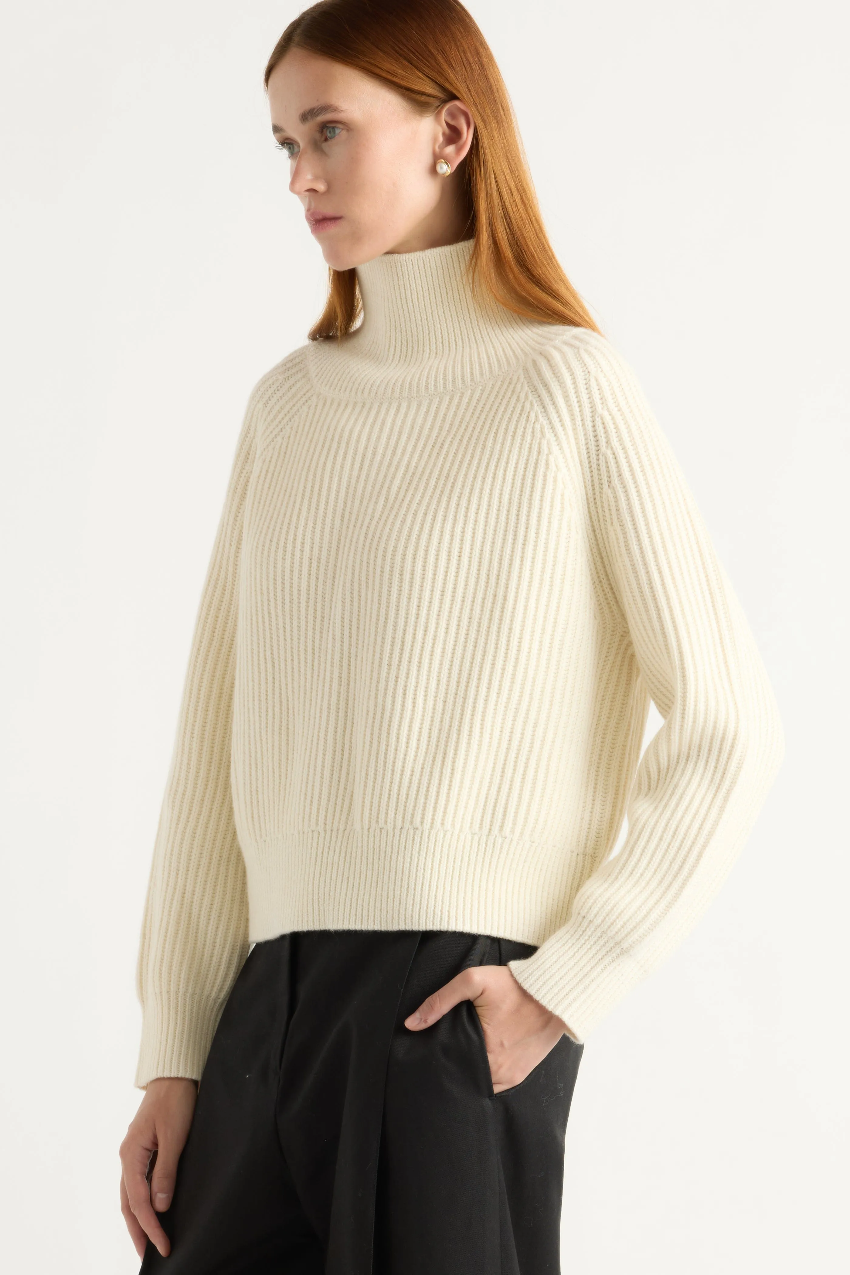 Chilly Days Wear Turtleneck Hadeel Organic Cotton-Wool Mock-Neck Sweater
