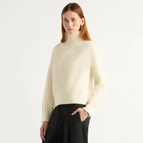 Chilly Days Wear Relaxed Style Hadeel Organic Cotton-Wool Mock-Neck Sweater