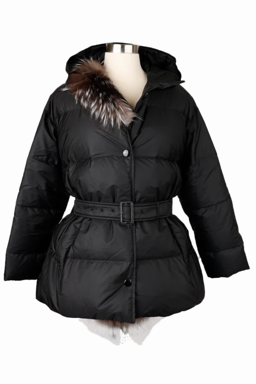 Stand Up Collar Puffer Design Half Fur Puffer Jacket