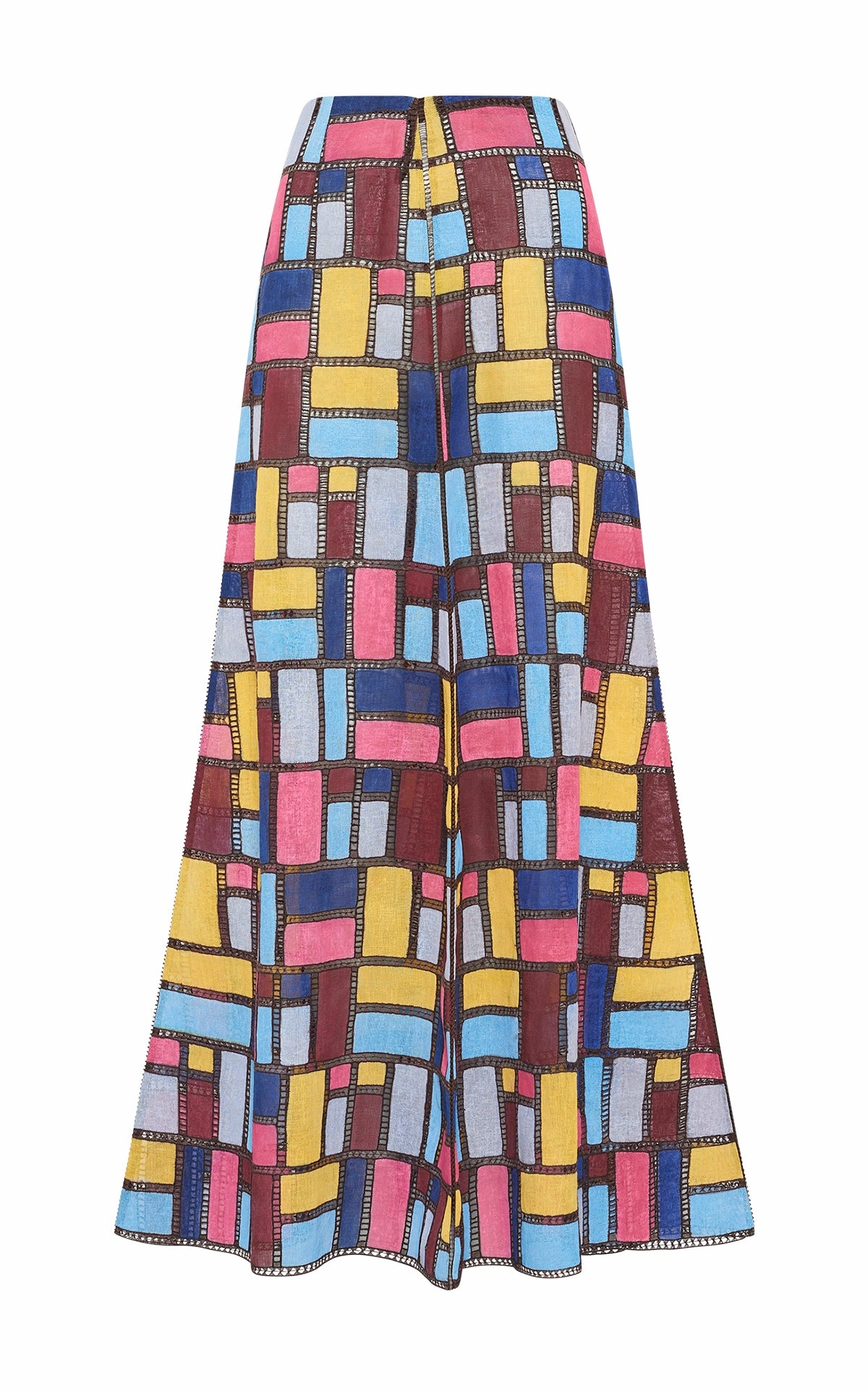 Selma Patchwork Embroidered Maxi Skirt in Aurora Multi Linen Cultural Event Layered Style