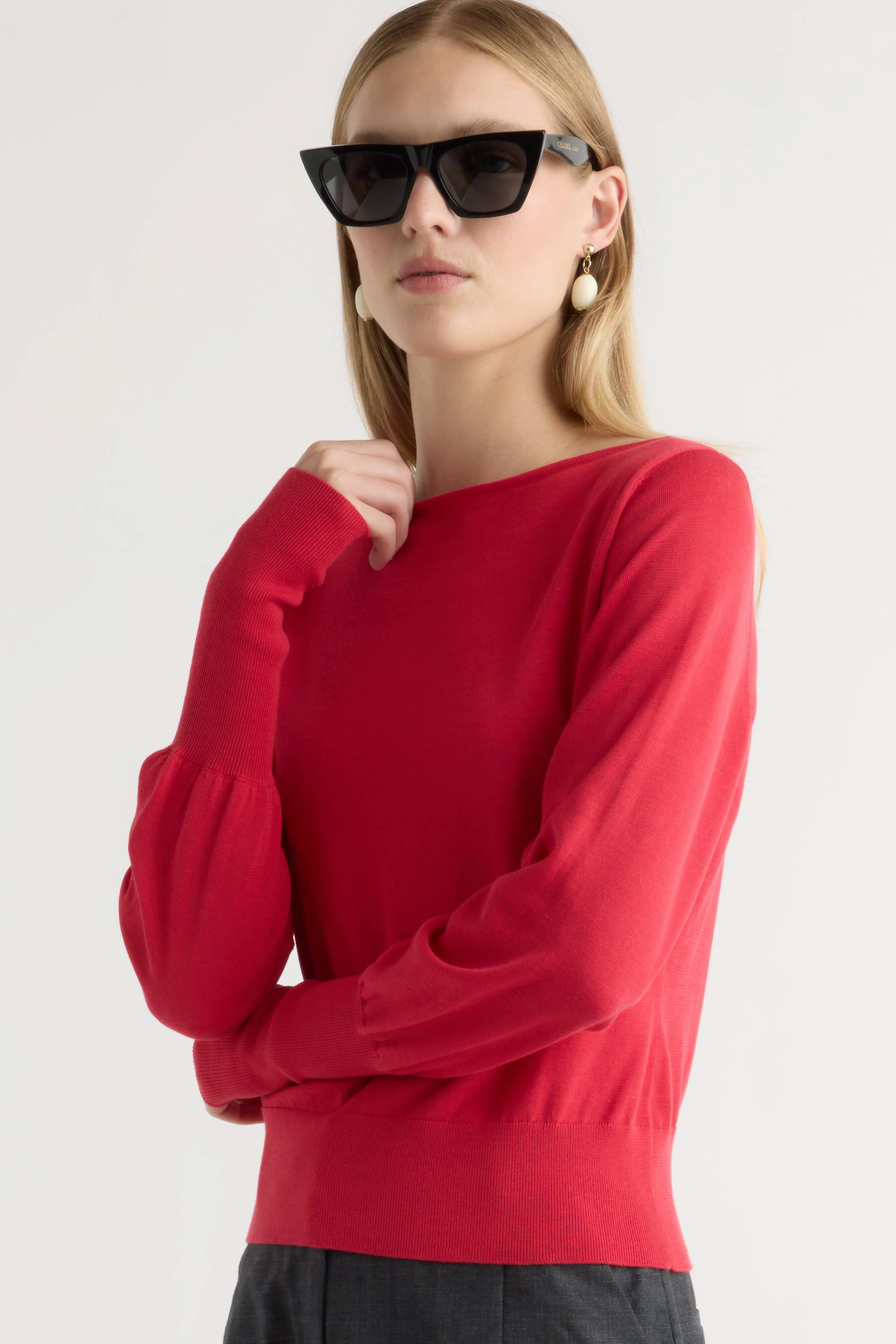 Sporty Layers Hanli Cotton-Silk Boat-Neck Sweater