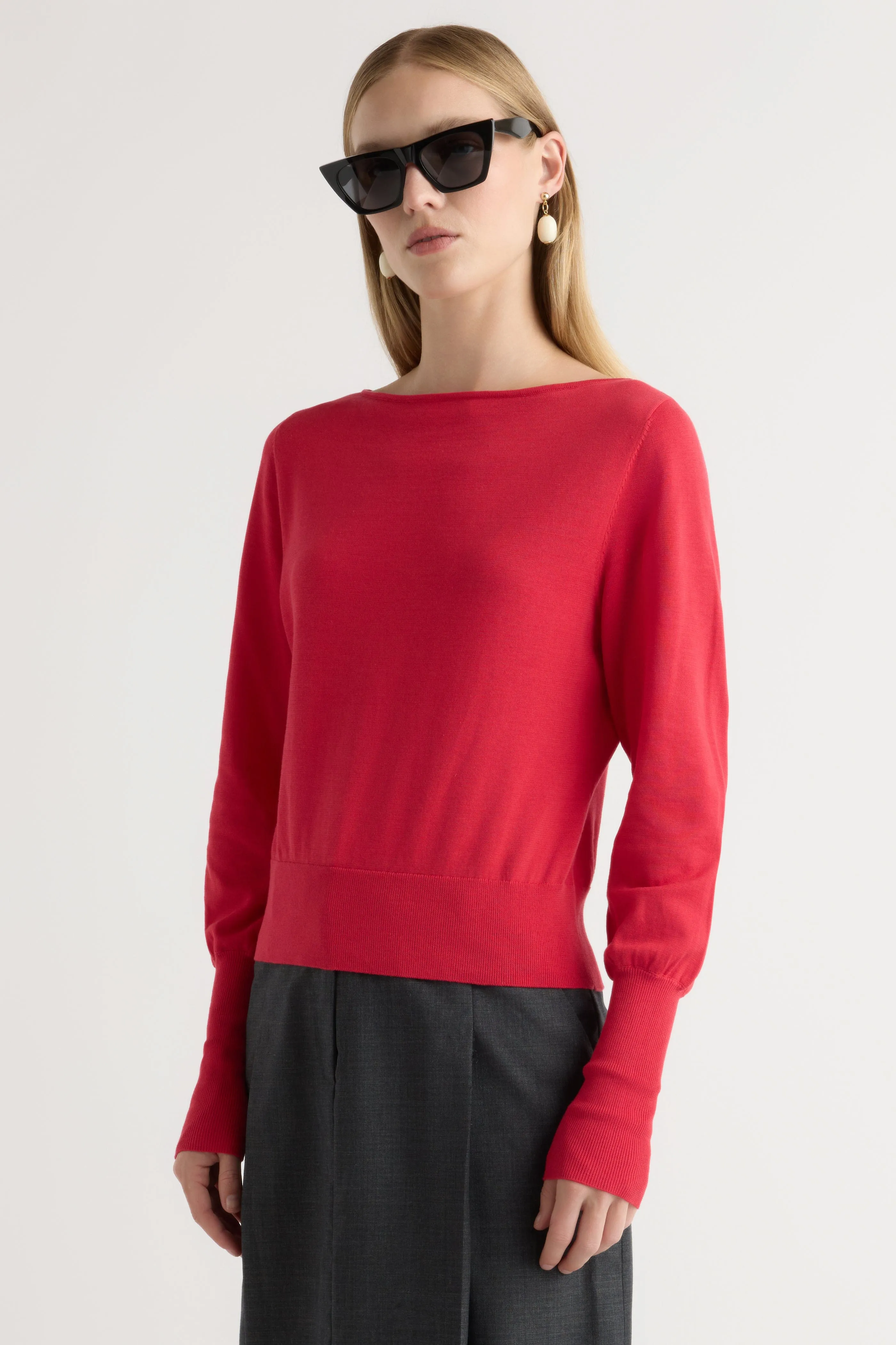 Hanli Cotton-Silk Boat-Neck Sweater Casual Comfort Layer