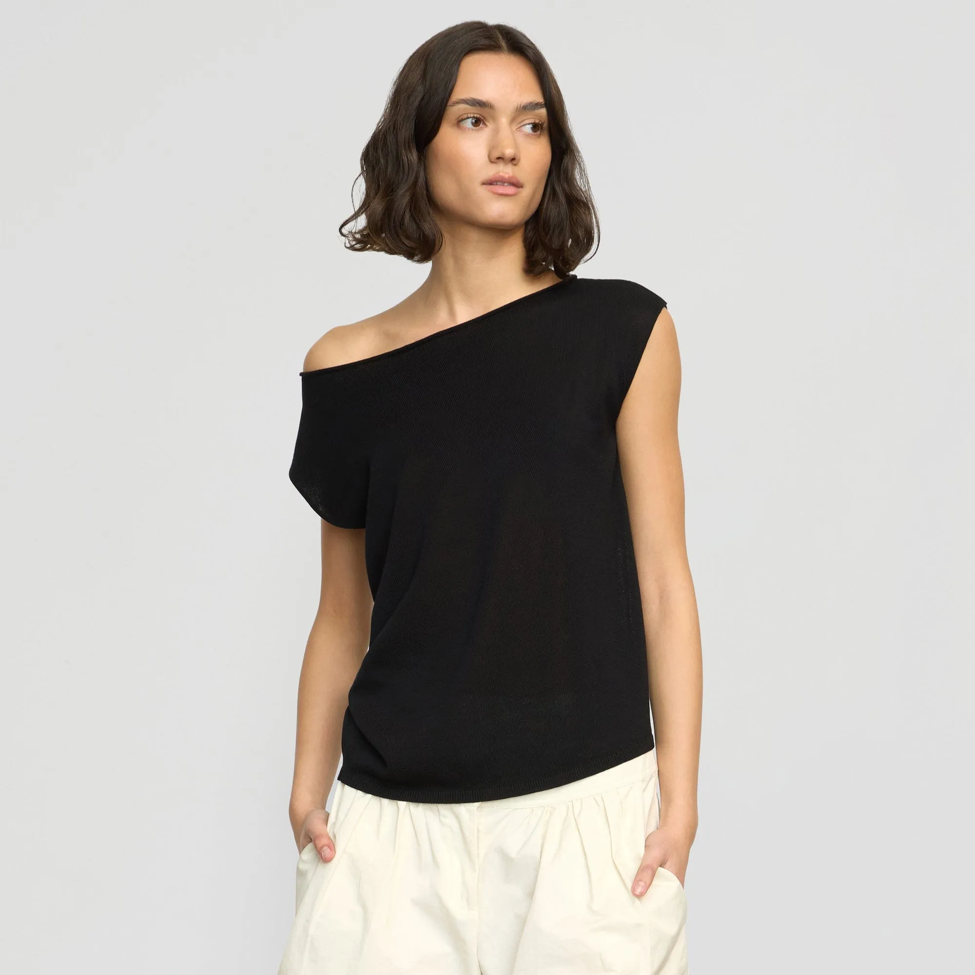 Hanna Off-Shoulder Tencel-Wool Top Loopback Fabric