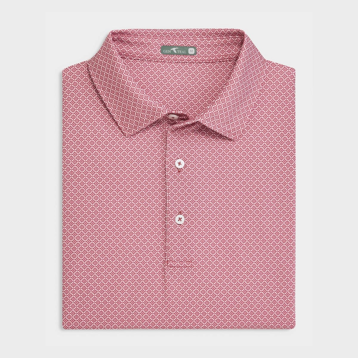 Comfortable Layering Garnet Diamond Lattice Printed Performance Polo