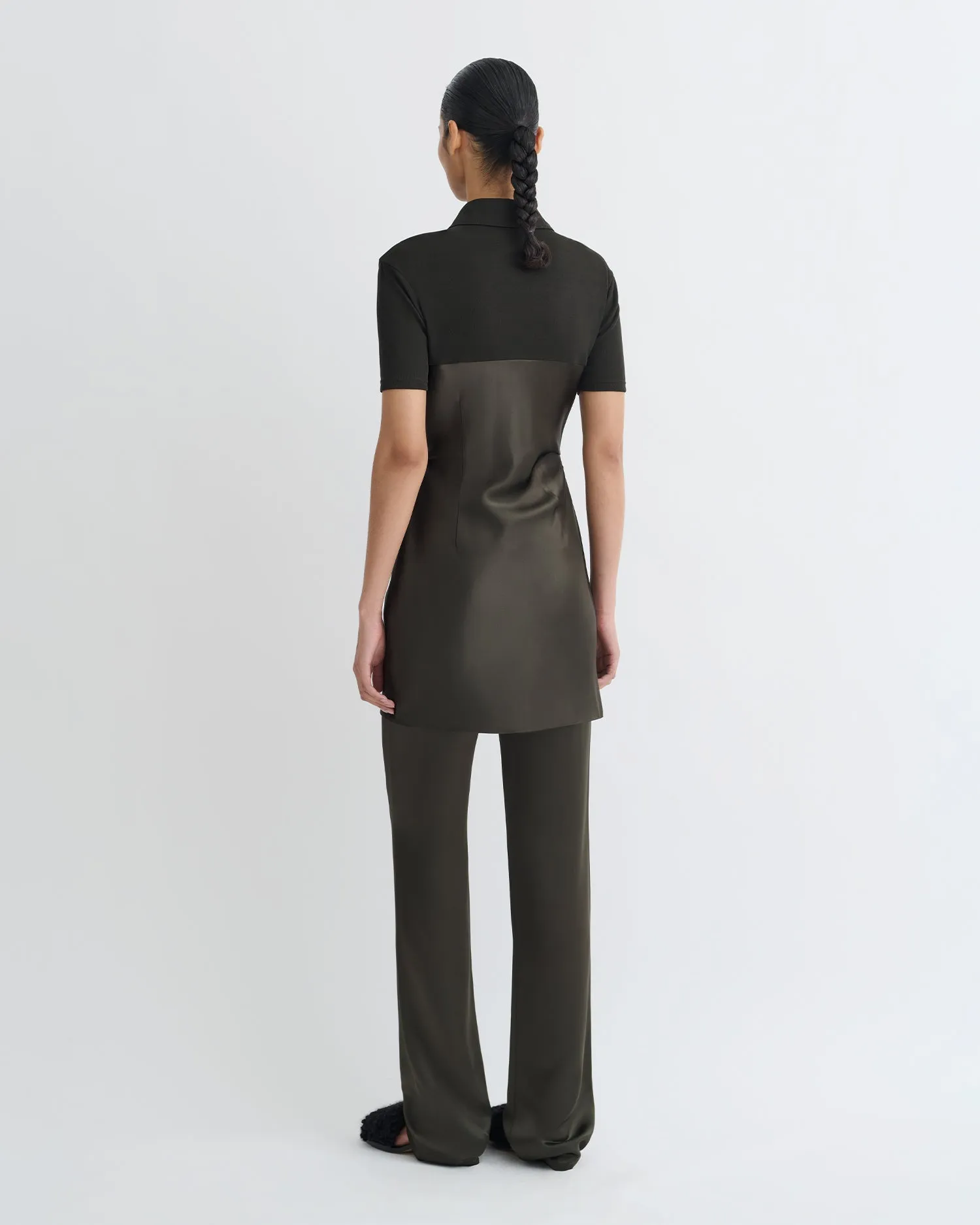 Everyday Ready Heceta - Mesh Jersey and Slip Satin Mini Dress - Dark Green/Anthracite