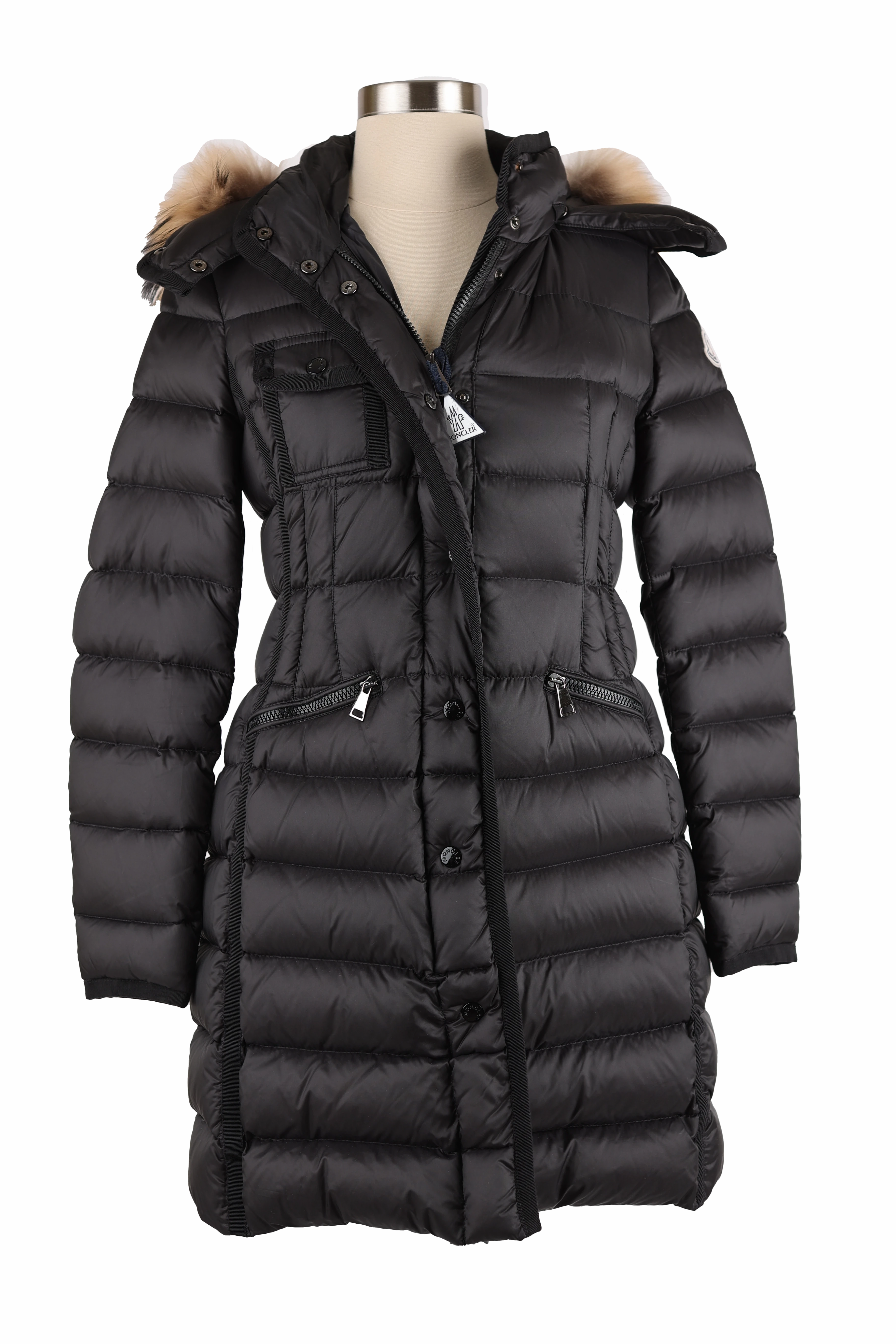 Hermifur Gross-Grain Trim Long Down Coat w/ Fur Hood DualLayer Weave