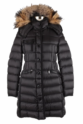 Hermifur Gross-Grain Trim Long Down Coat w/ Fur Hood ContouredShoulderFit