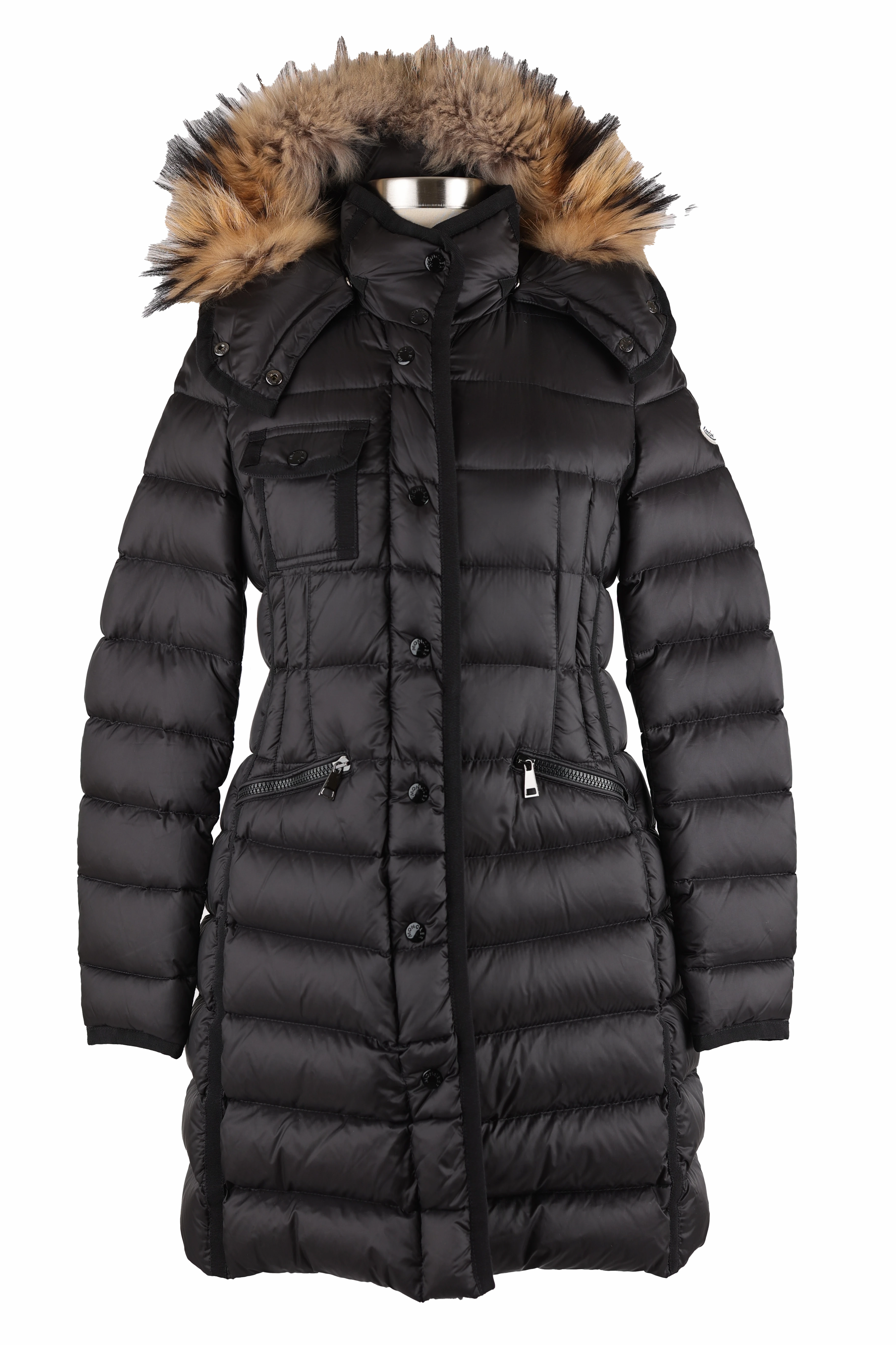 Hermifur Gross-Grain Trim Long Down Coat w/ Fur Hood ContouredShoulderFit