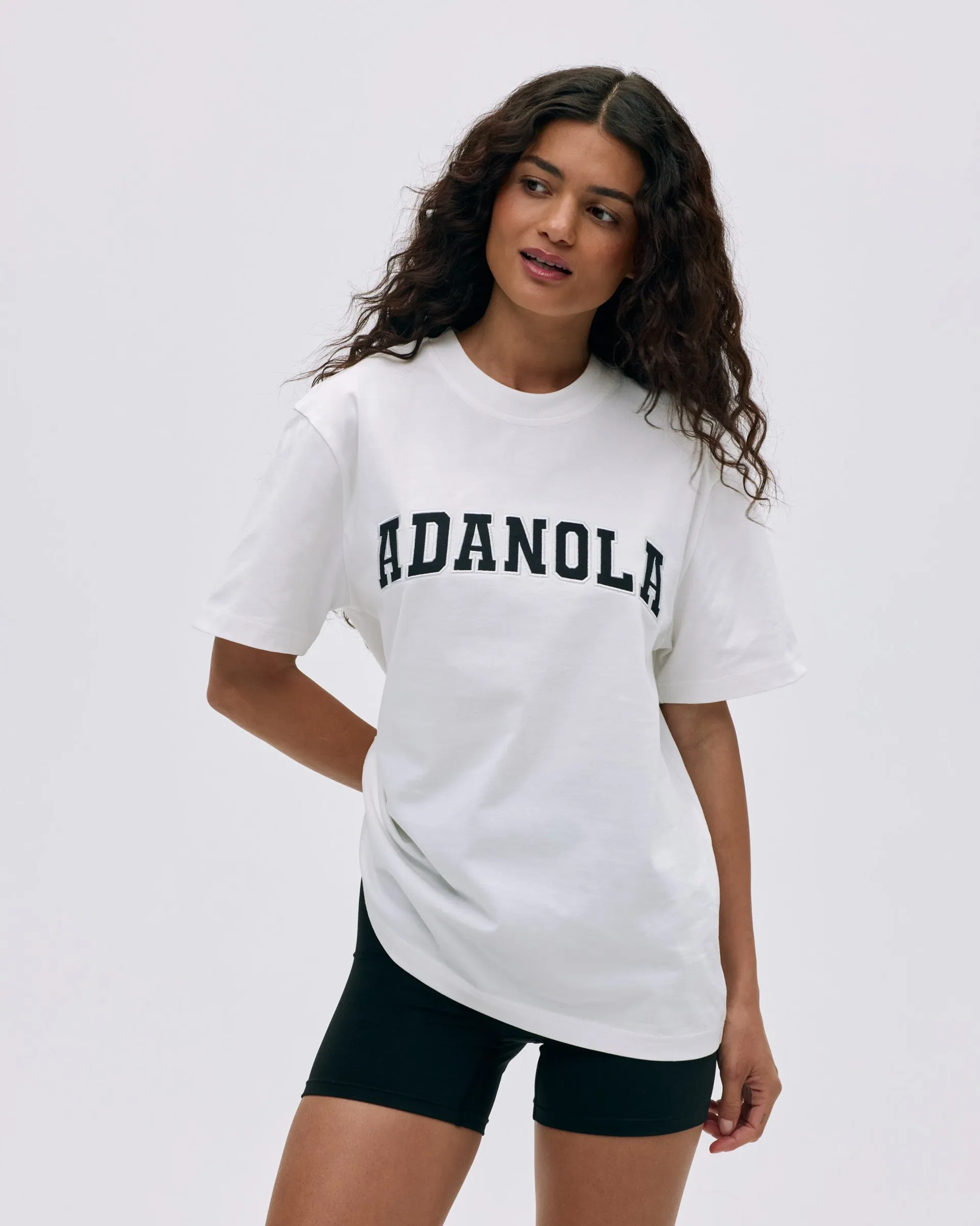Varsity Short Sleeve Oversized T-shirt - White/Black High Stretch Fabric