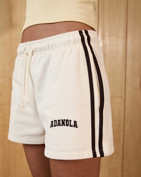 Double Layered Reinforcement Varsity Loose Fit Sweat Shorts - Marshmallow White/Coffee Bean