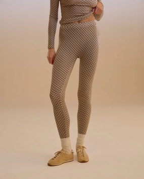 easy pull Thermal Printed Leggings - Marshmallow White/Coffee Bean