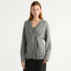 Hikari Asymmetric Cable Knit Cardigan Soft And Comfortable