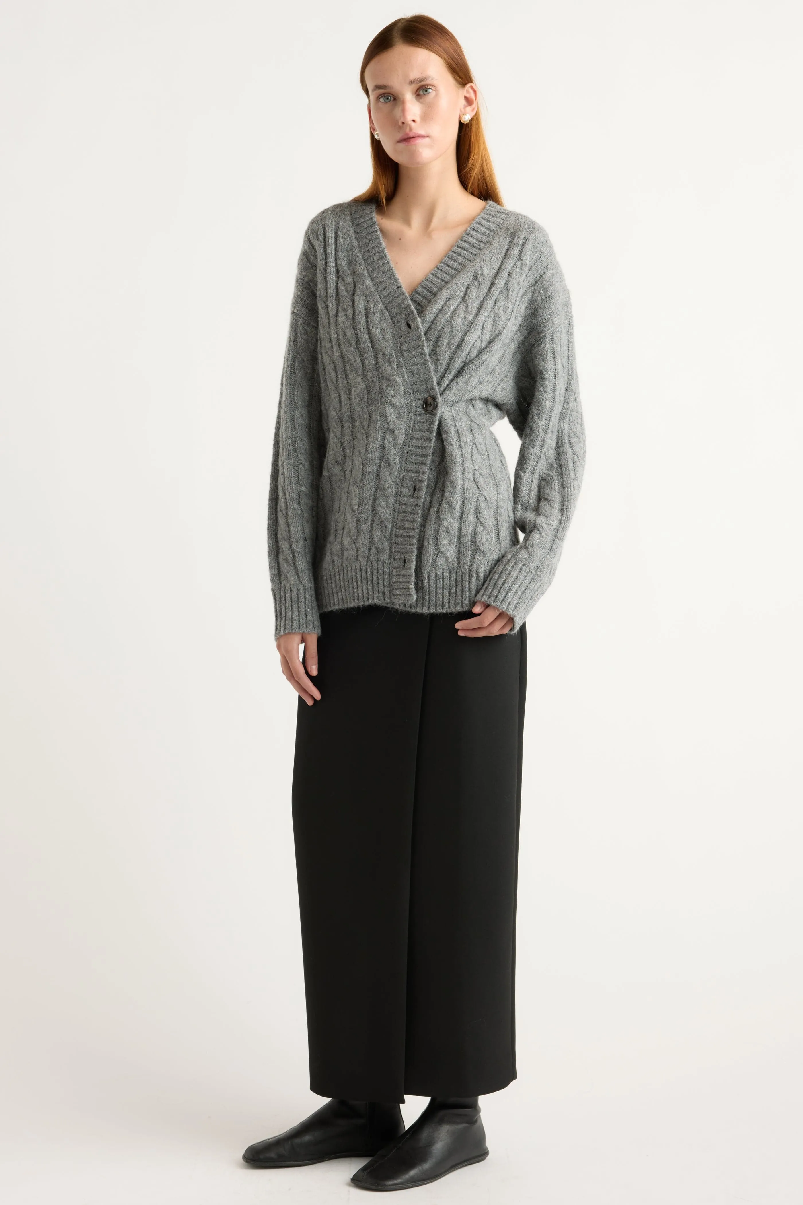 Layer Ready Hikari Asymmetric Cable Knit Cardigan