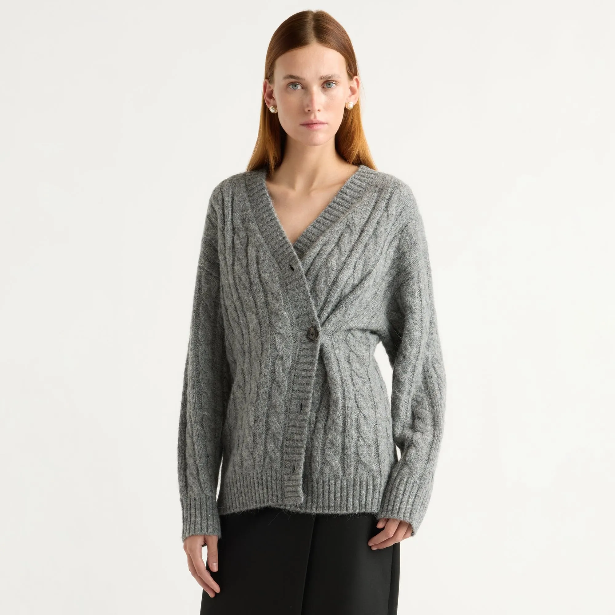 Hikari Asymmetric Cable Knit Cardigan Soft And Comfortable