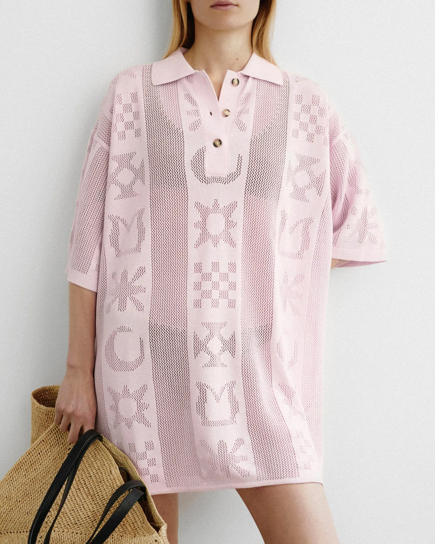 Hiraya - Paper Crochet Polo Neck Mini Dress - Symbol Pink Halter neck