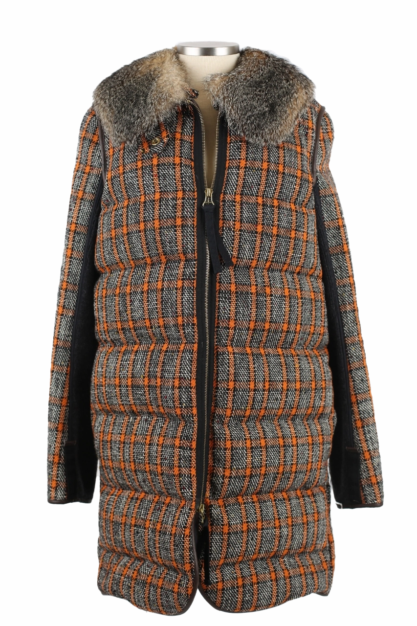 Wool Tweed Down Coat W/ Fur Collar Chill Proof Style