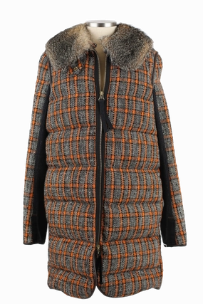 Wool Tweed Down Coat W/ Fur Collar Chill Proof Style
