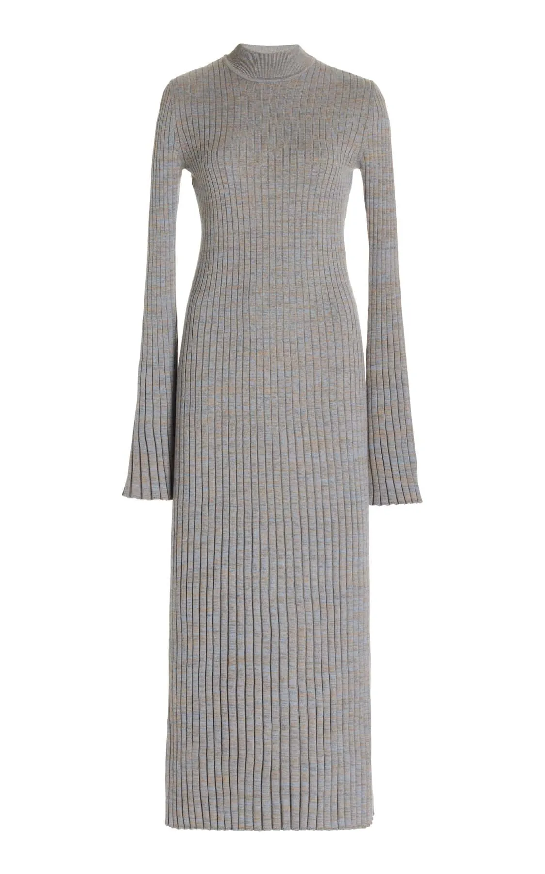 Structured-Shape Wrinkle-Free-Finish Castor Knit Dress in Light Blue Melange Cashmere