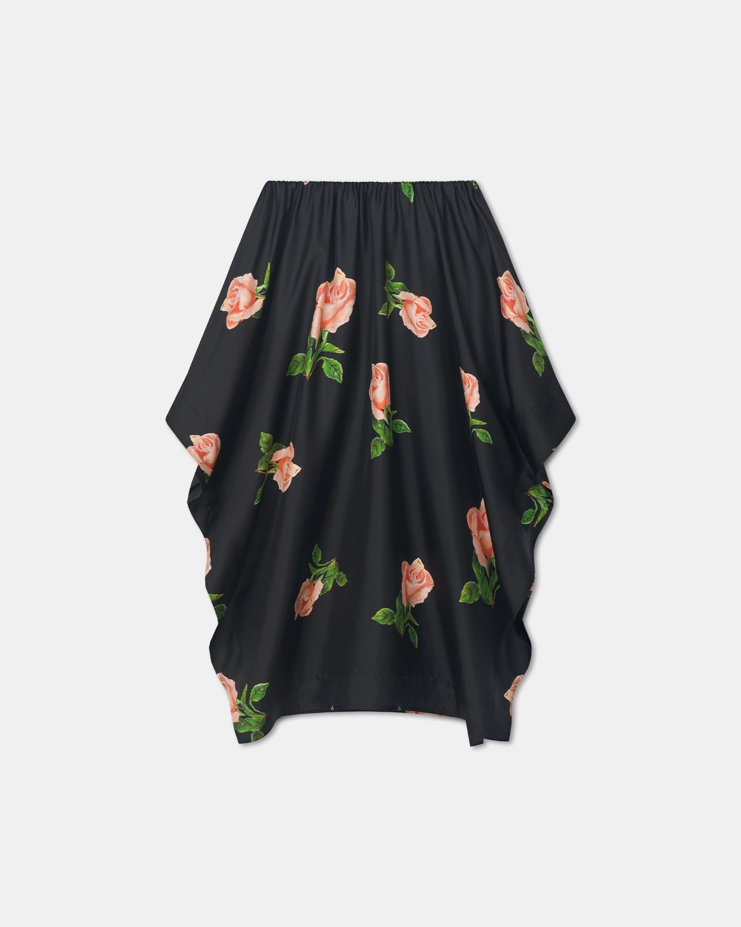 Chic Look Urban Pulse Ilariah - Printed Silk Twill Midi Skirt - Off Black/Roses