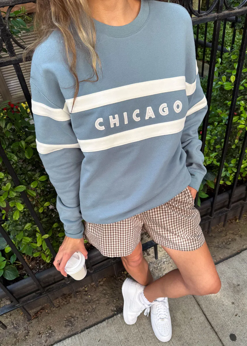 Comfortable Choice Chicago Oversized Rugby Sweatshirt - Light Blue