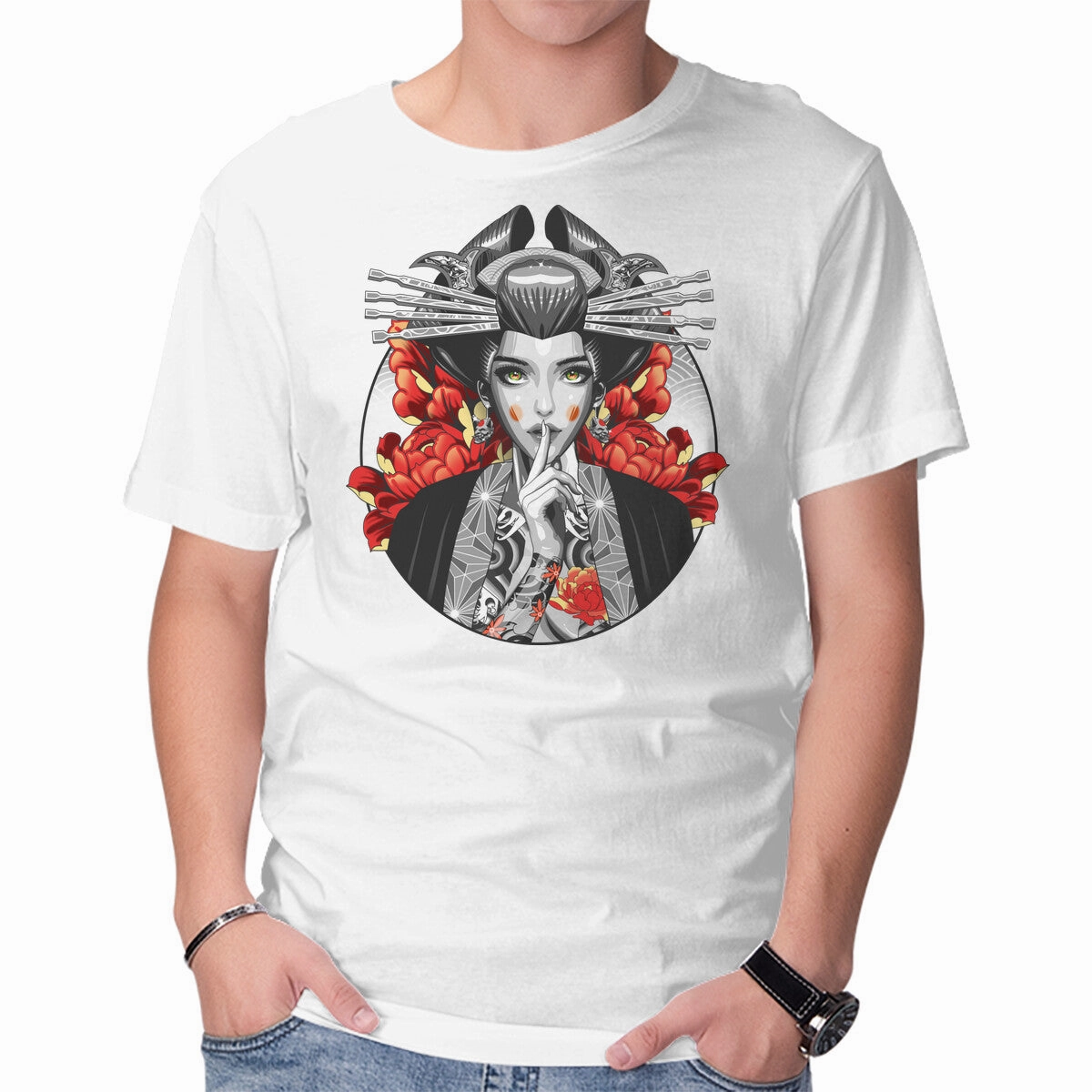 Anti Bacterial Treatment Durable Knit Structure Irezumi Geisha