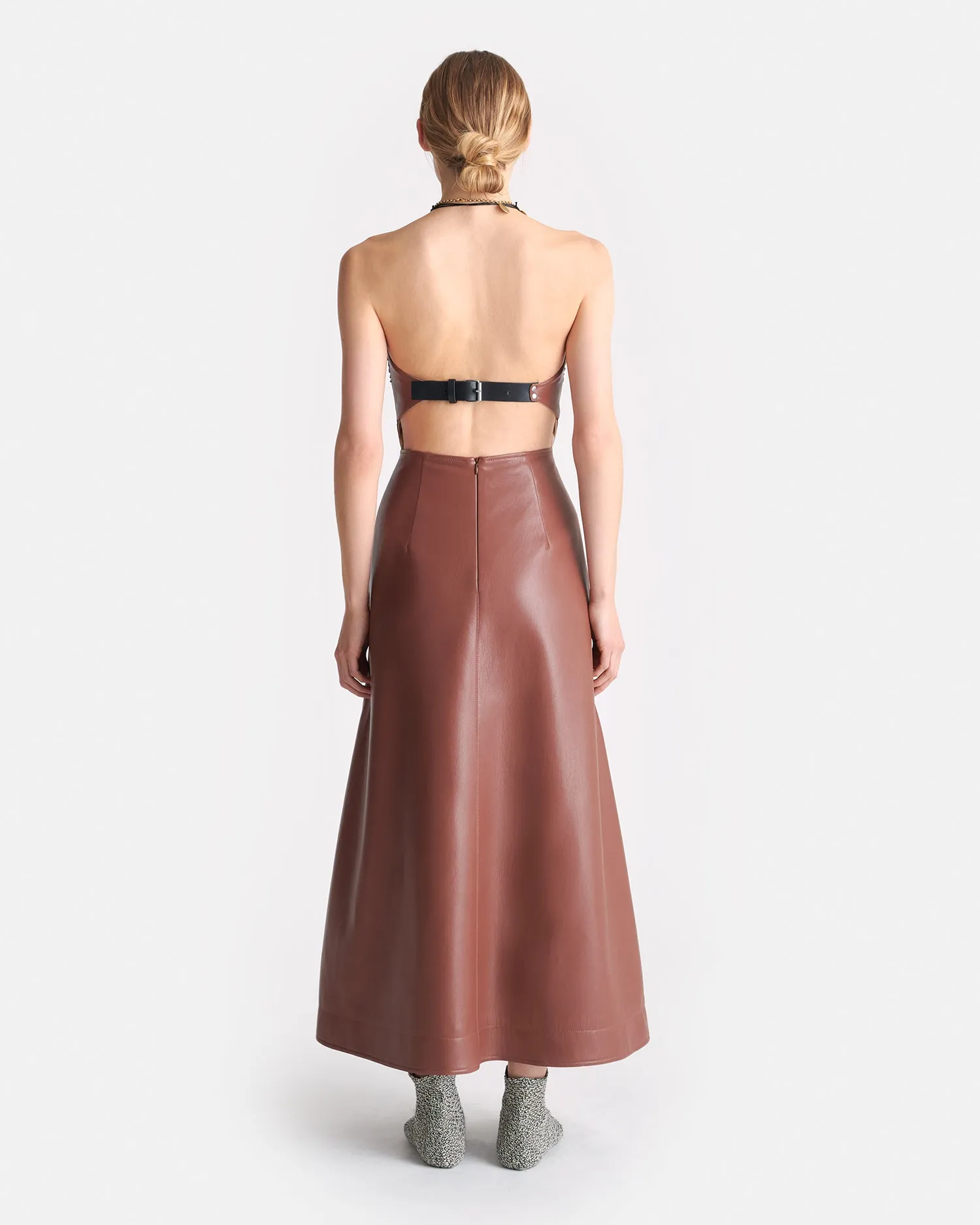 Soft Contour Iwona - Okobor? Alt-Leather Midi Dress - Henna/Black