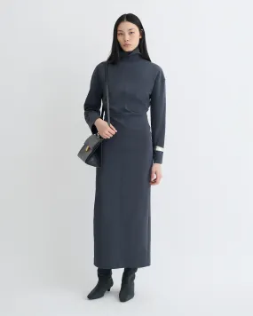 Jasmon - Draped Paper Jersey Turtleneck Dress - Dusty Blue Effortless Waist Design