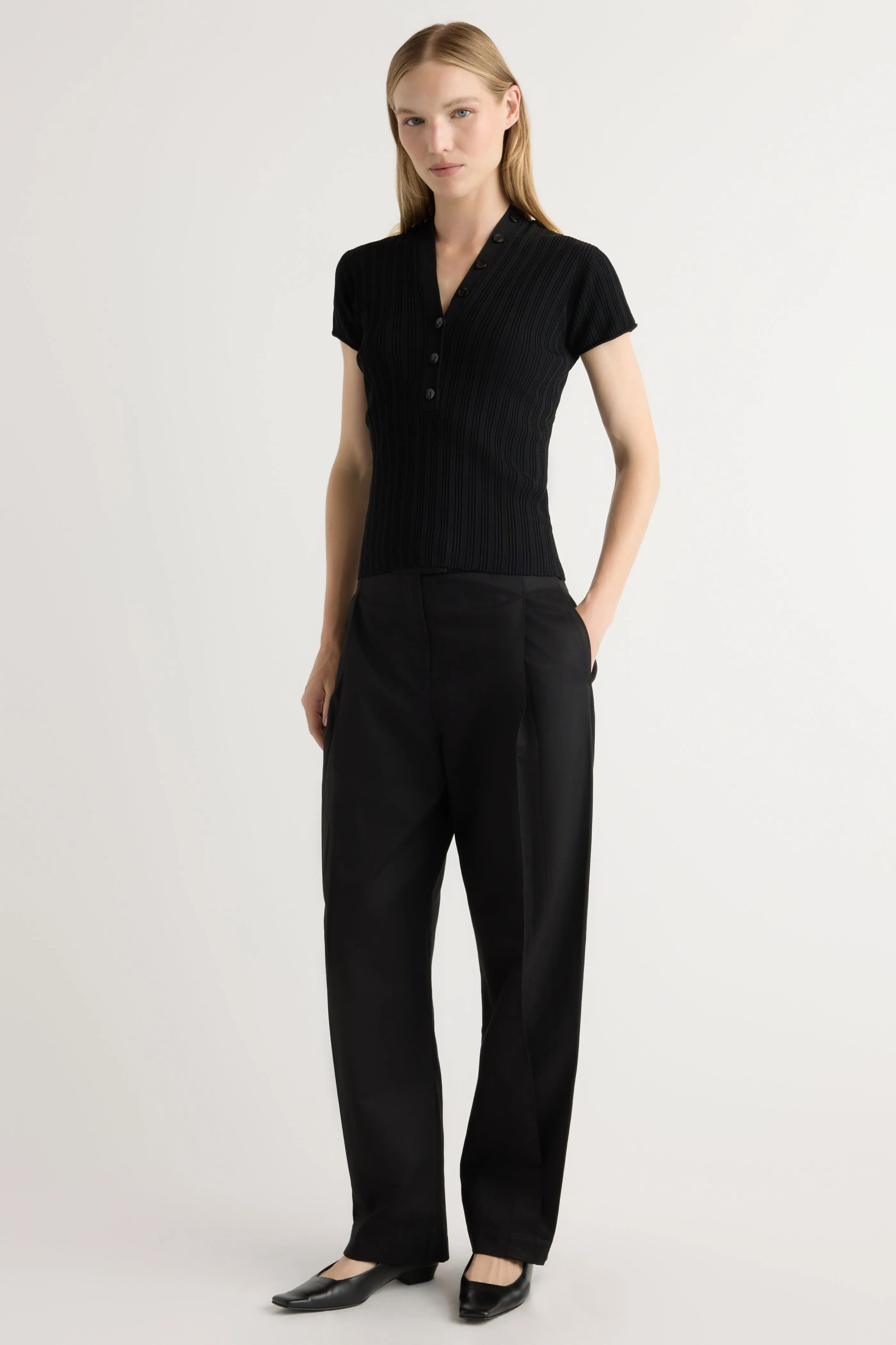 Jeni Button V-Neck Sweater Top Casual Comfort Layer