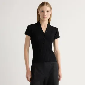 Jeni Button V-Neck Sweater Top Merino Wool