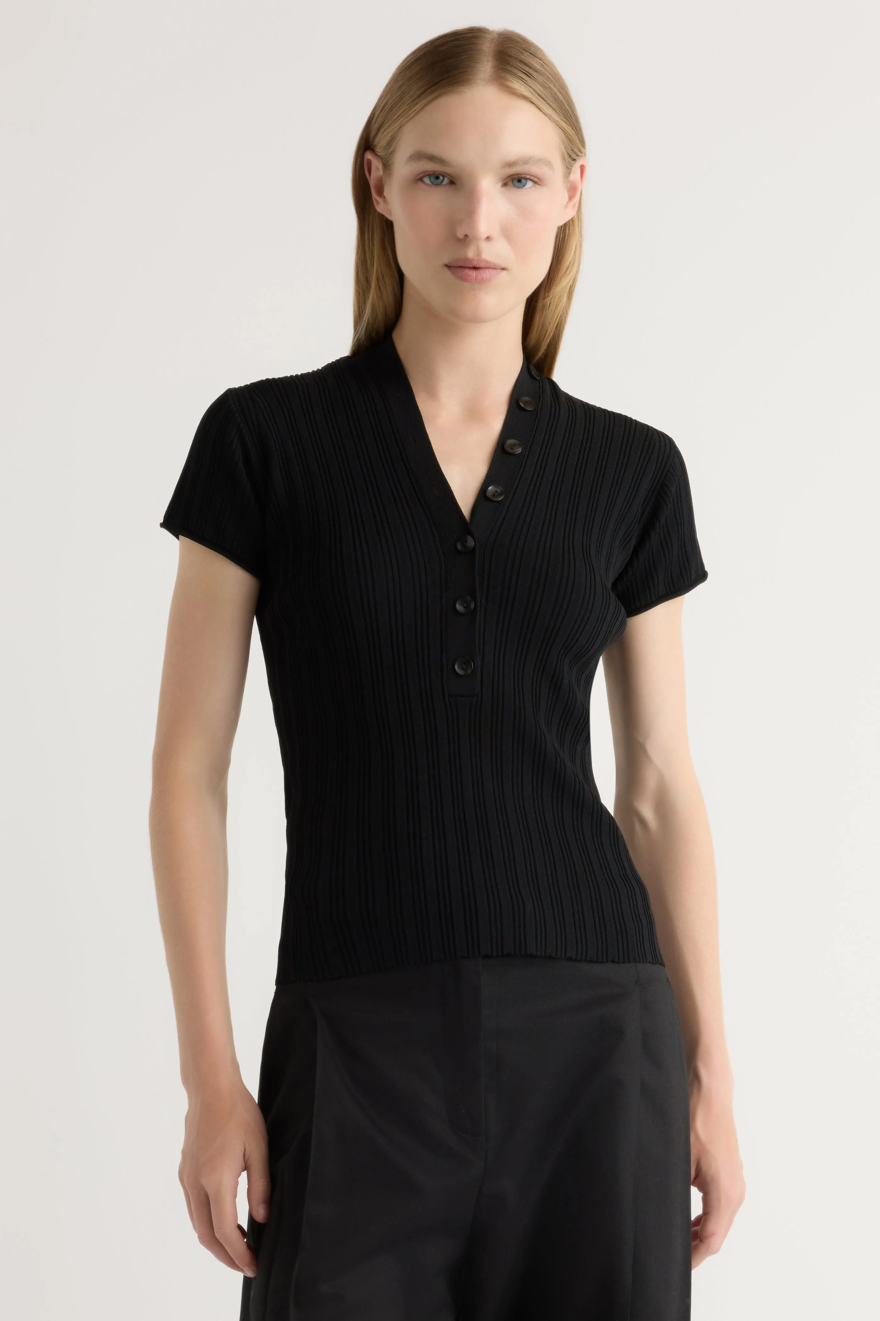 Sophisticated Layers Jeni Button V-Neck Sweater Top