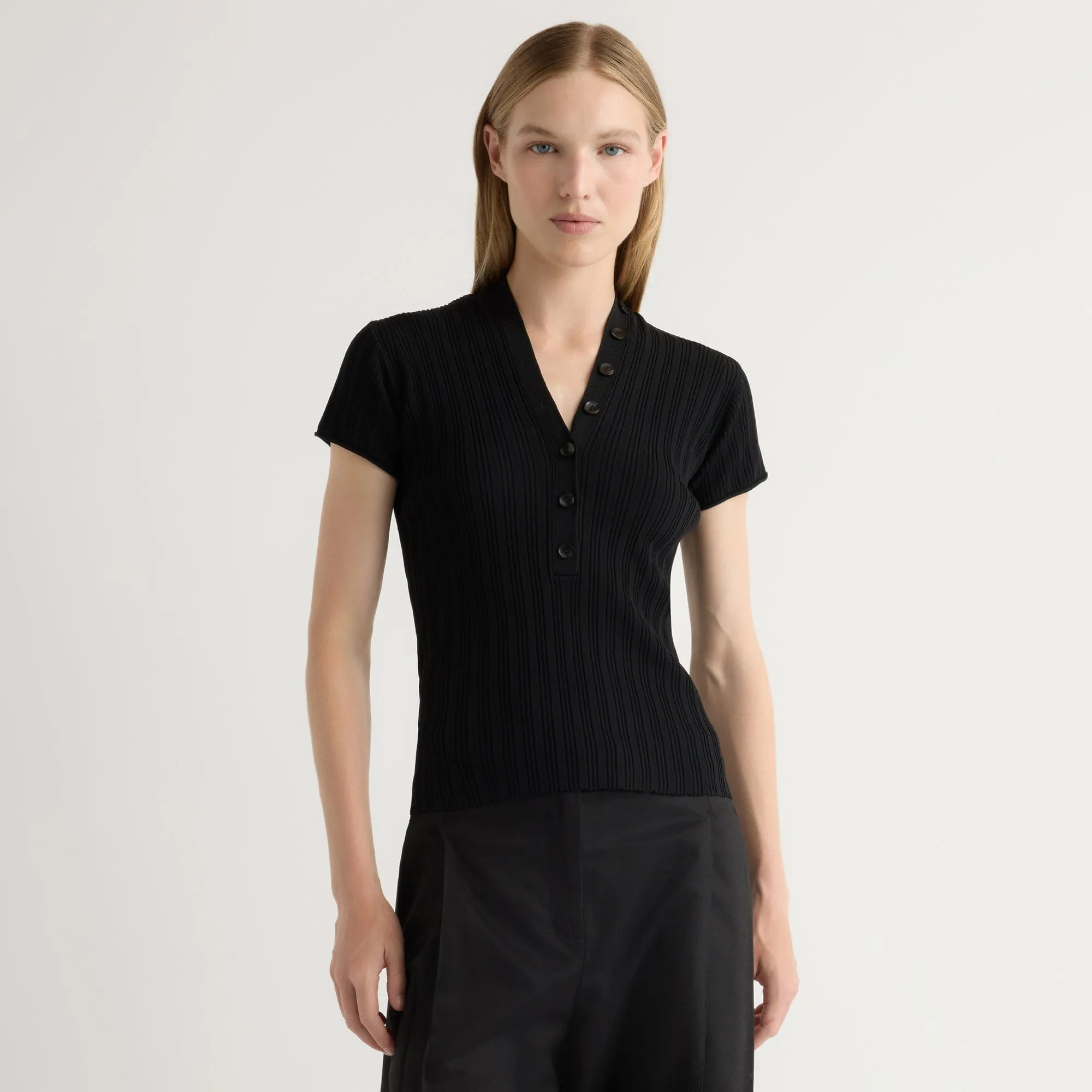 Jeni Button V-Neck Sweater Top Merino Wool